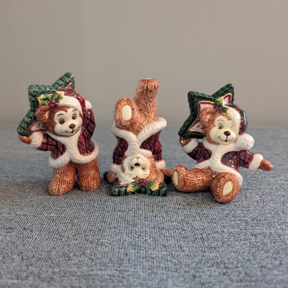 Fitz and Floyd, Tumbling Holiday/Christmas Bear Figurines with Stars, 3pc